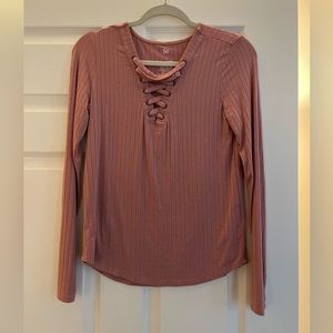 Long Sleeve Laced V Neck Top